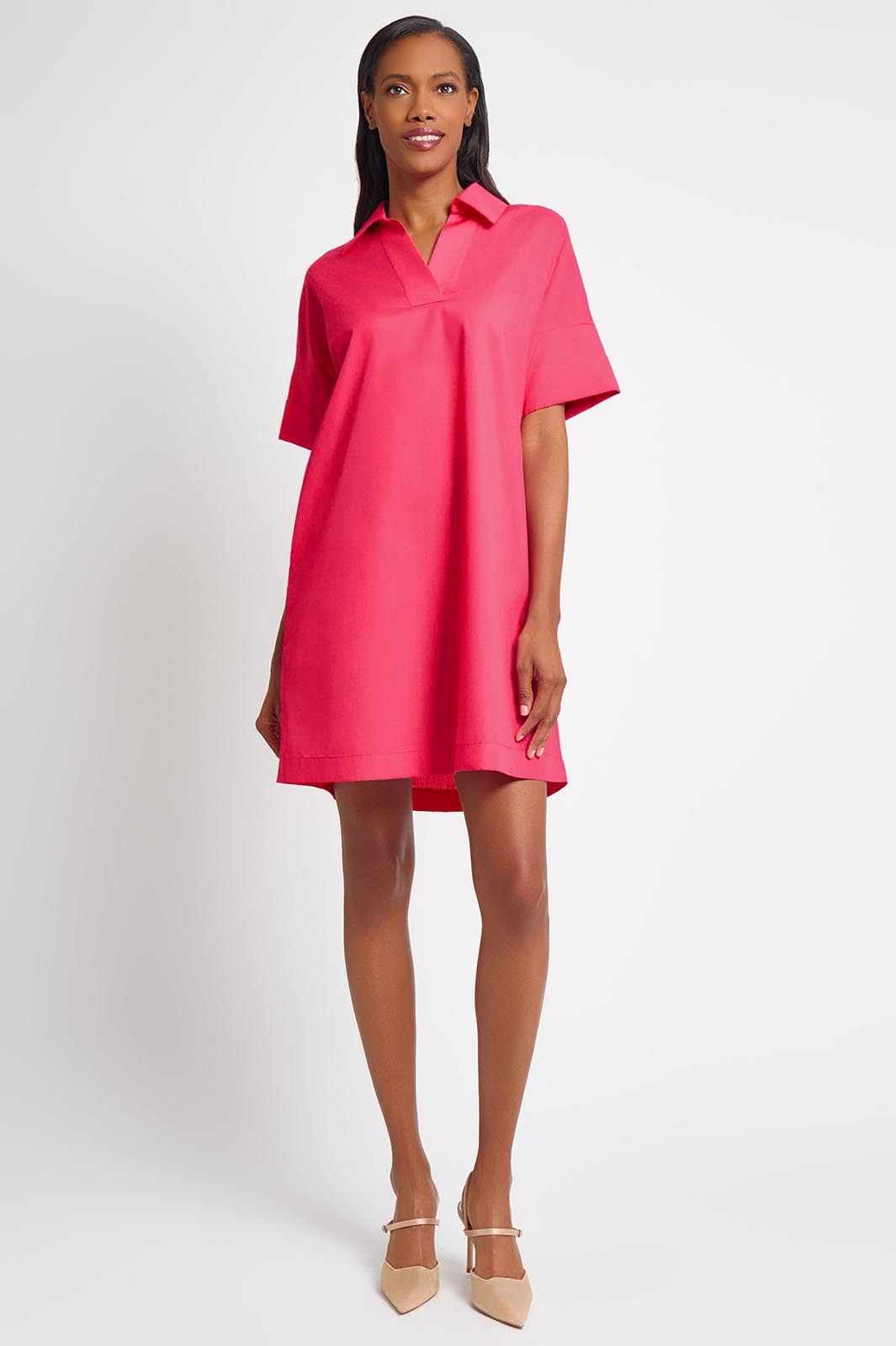 Side Pocket A-Line Cotton Shirt Dress | Ming Wang