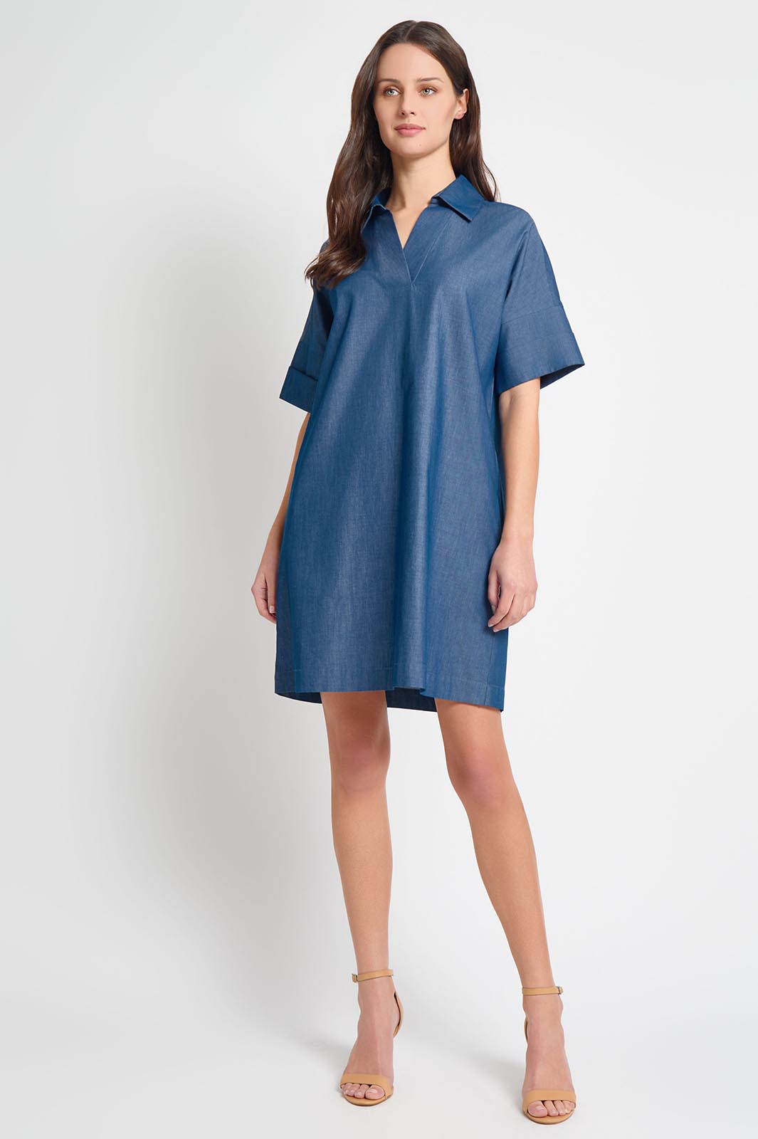 Side Pocket A-Line Cotton Shirt Dress | Ming Wang