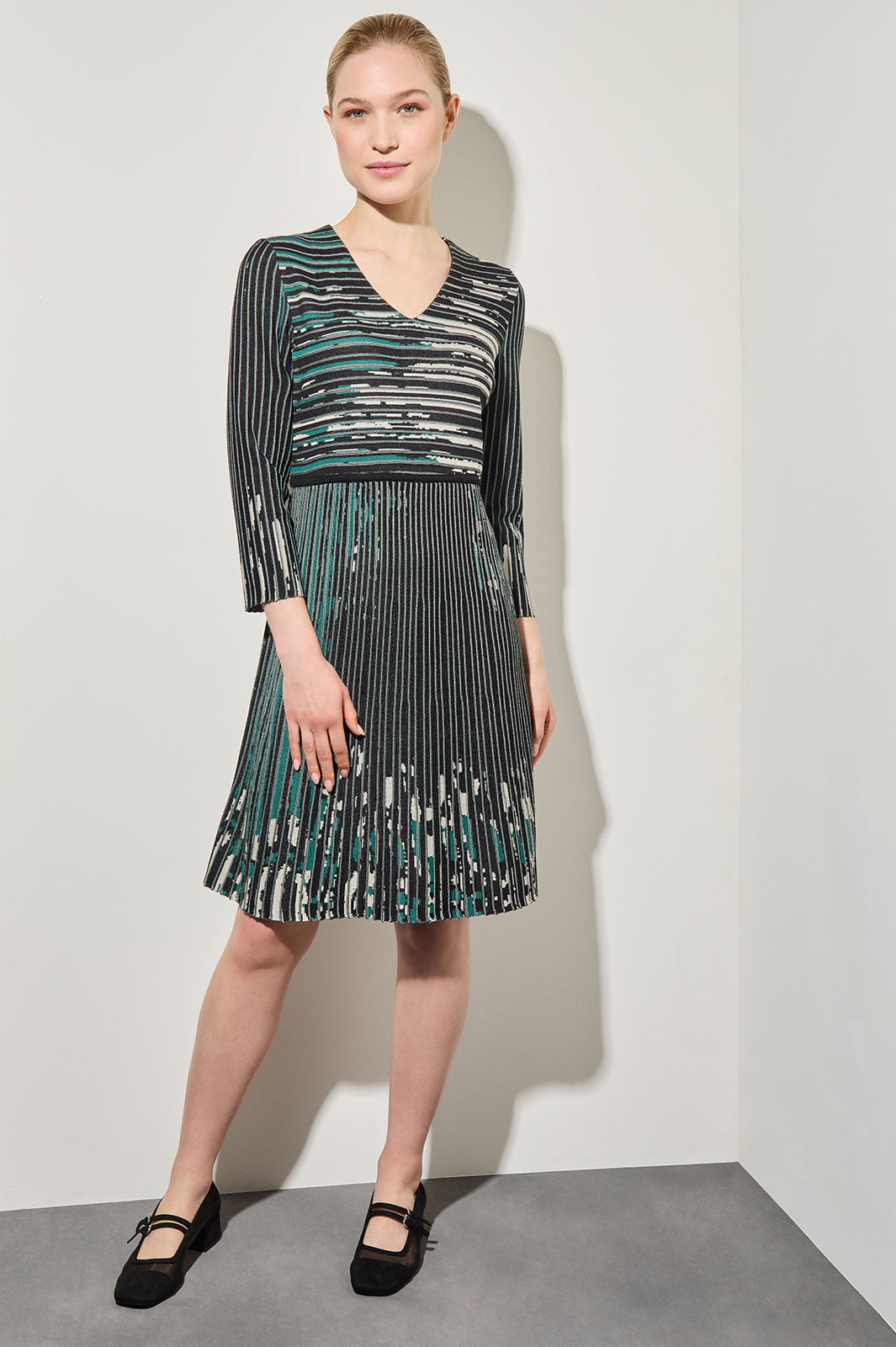 knit dress v neck Ribbed V-Neck Sweater Dress
