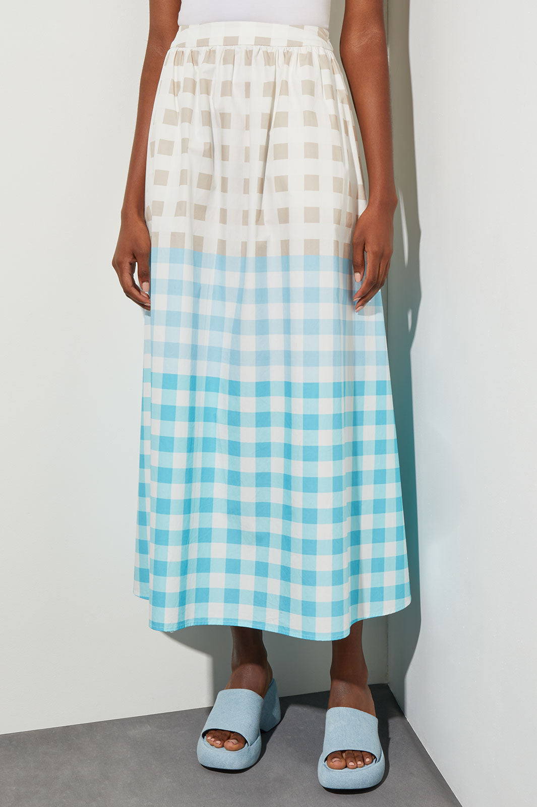 Ming Wang Women s Cotton Gingham Midi Skirt Size 28 Neutral