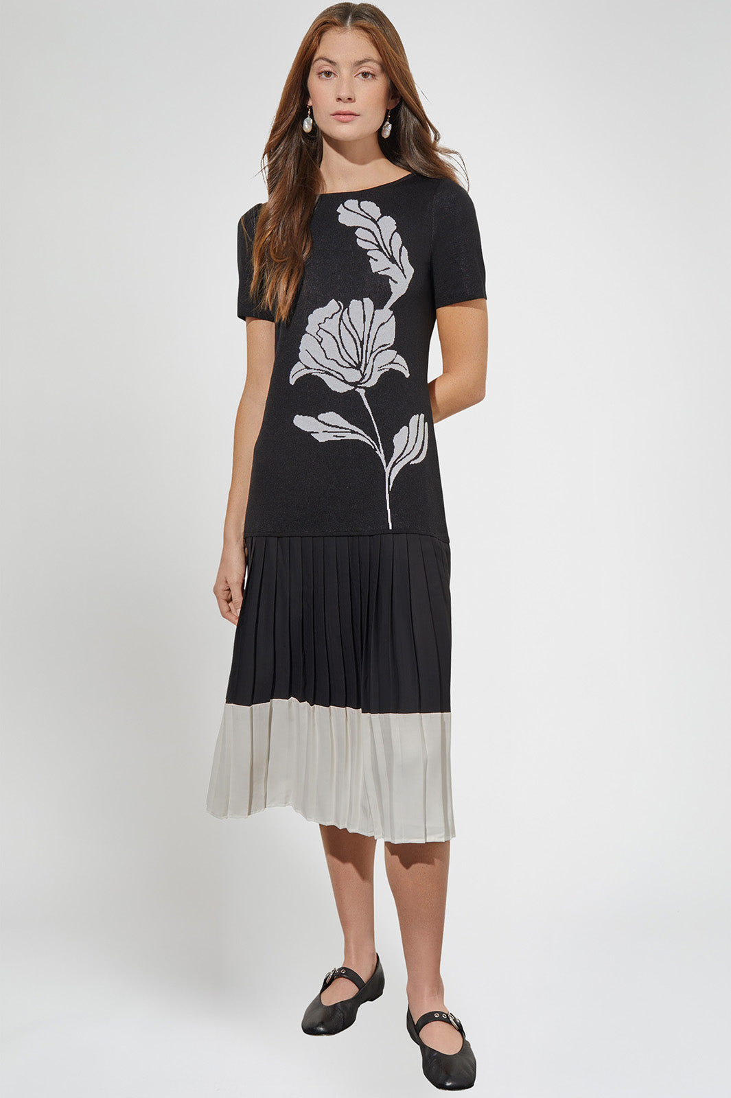 Modern Fit Midi Drop-Waist Dress - Pleated Mixed Media Modern Fit Midi Drop-Waist Dress - Pleated Mixed Media