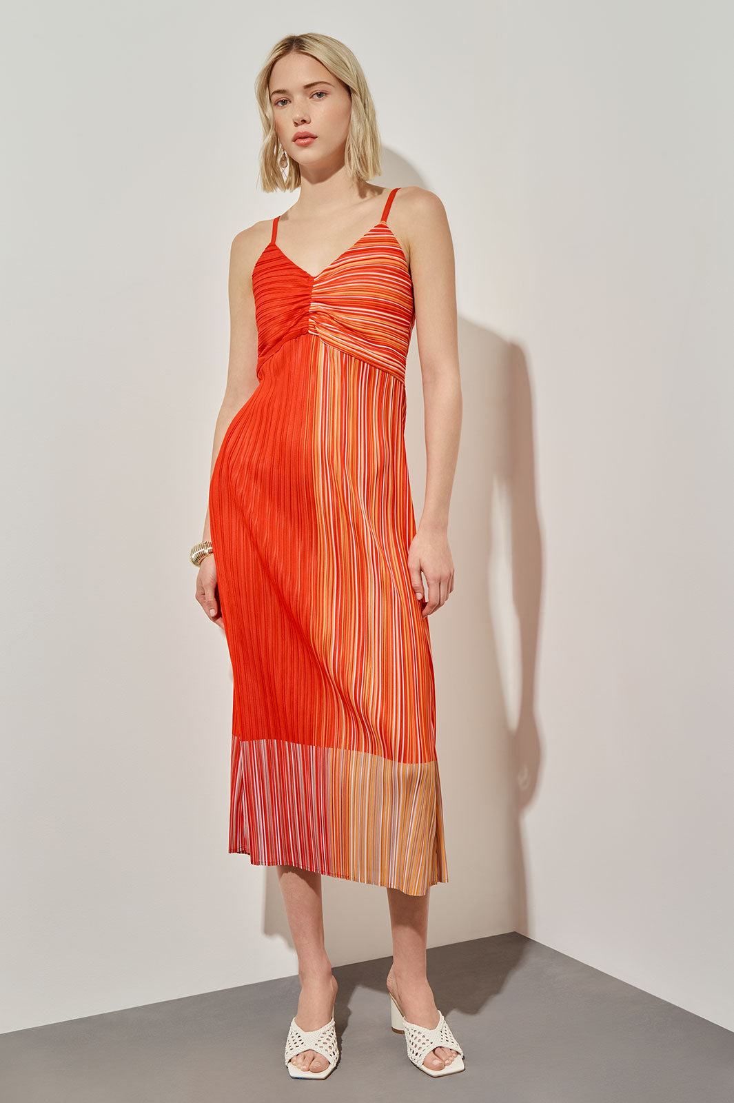 orange slip dress midi Draped Spaghetti Strap Midi Dress