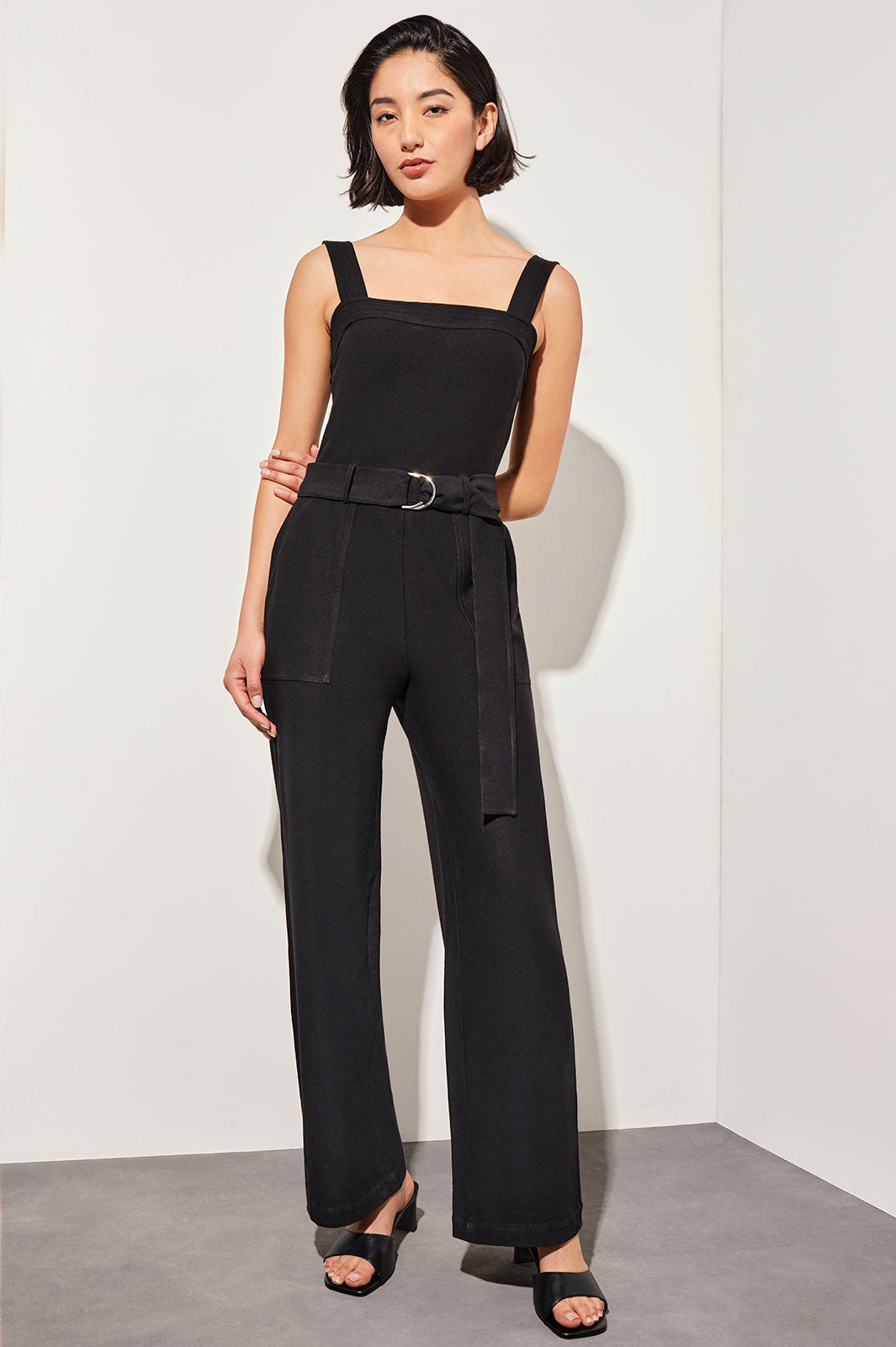 Belted black jumpsuit online