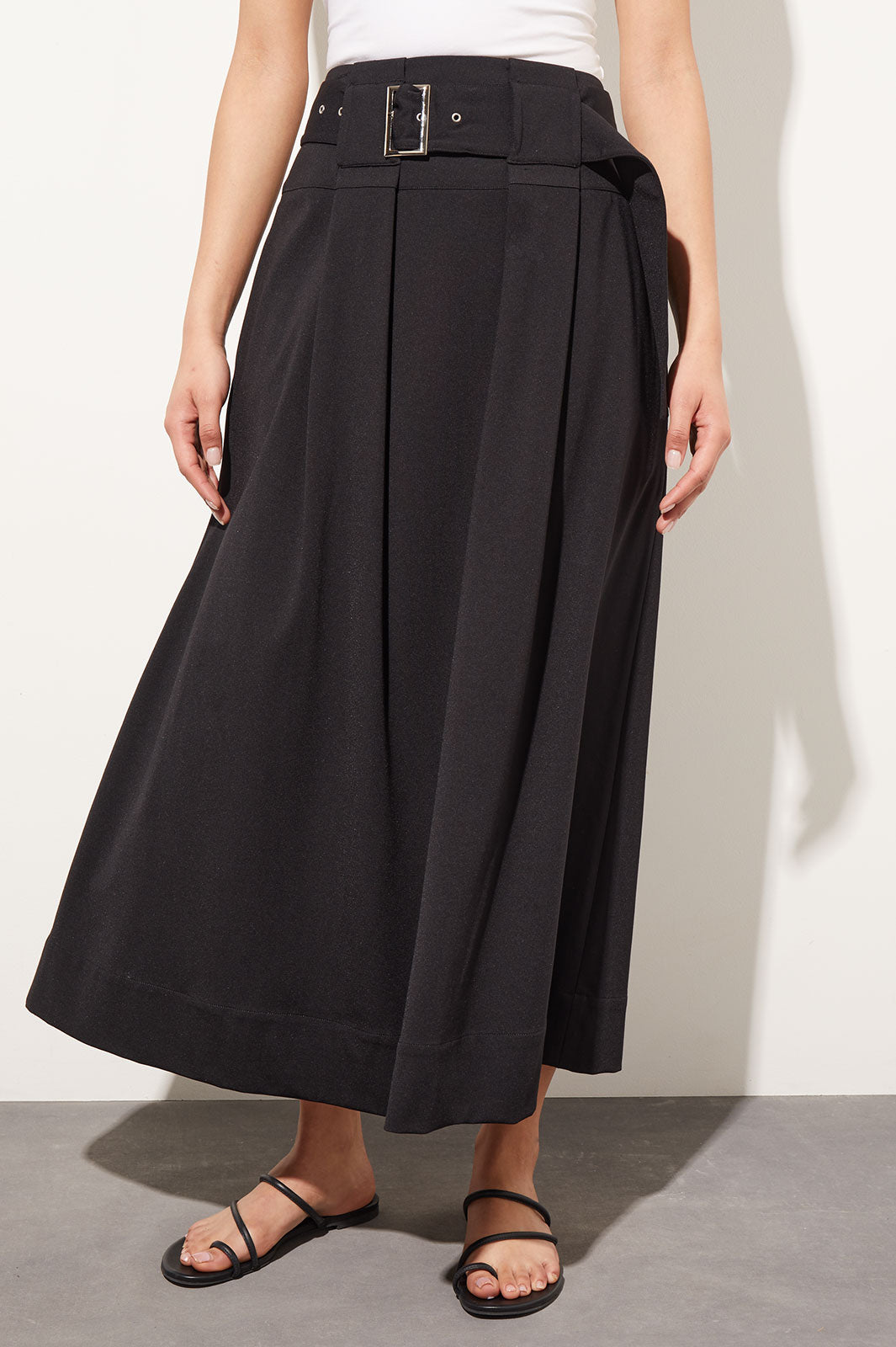 Wide Buckle A Line Midi Skirt Stretch Ponte Ming Wang