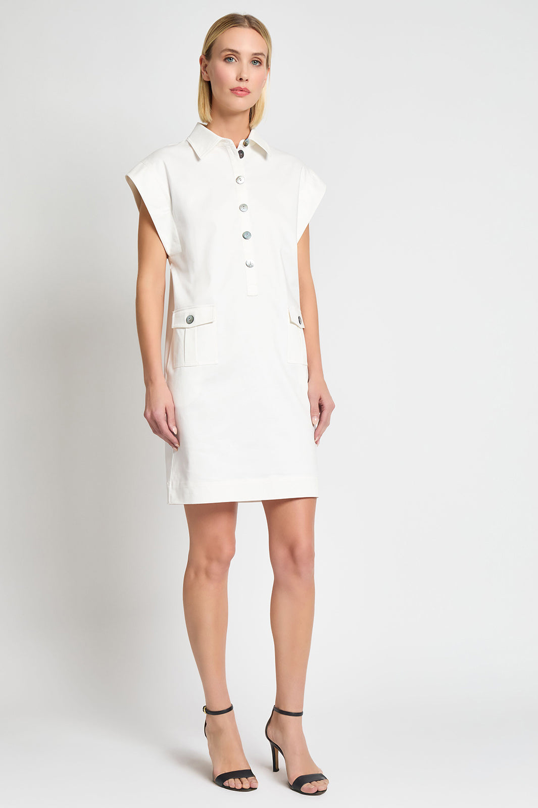 トップス volume neck habit Stretch Cotton Blend Utility Shift Dress | Ming Wang