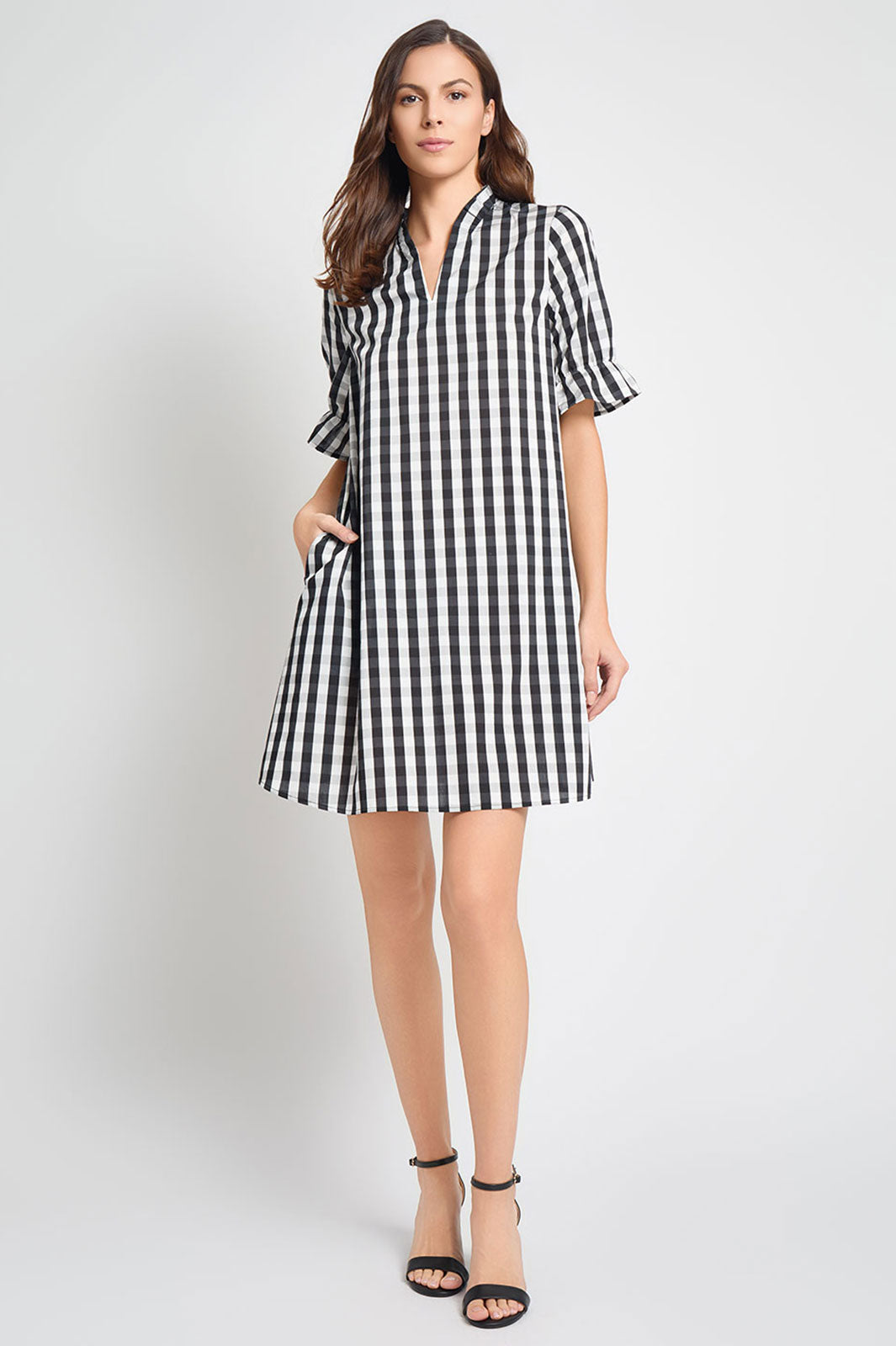 Ruffle Detail Cotton Shift Dress | Ming Wang Ruffle Detail Cotton Shift Dress | Ming Wang