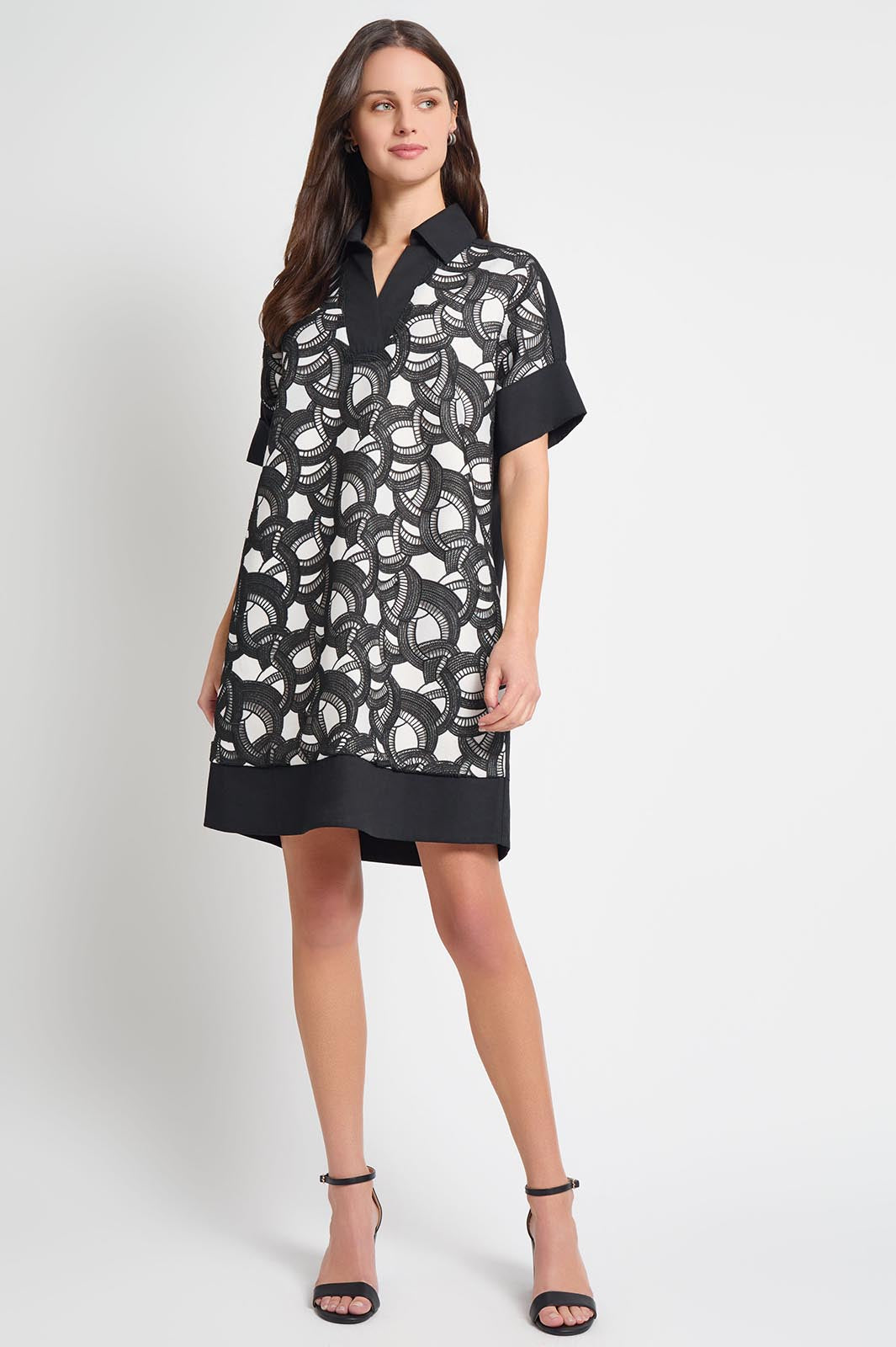 Mixed-Media Two-Tone Lace Shirt Dress | Ming Wang