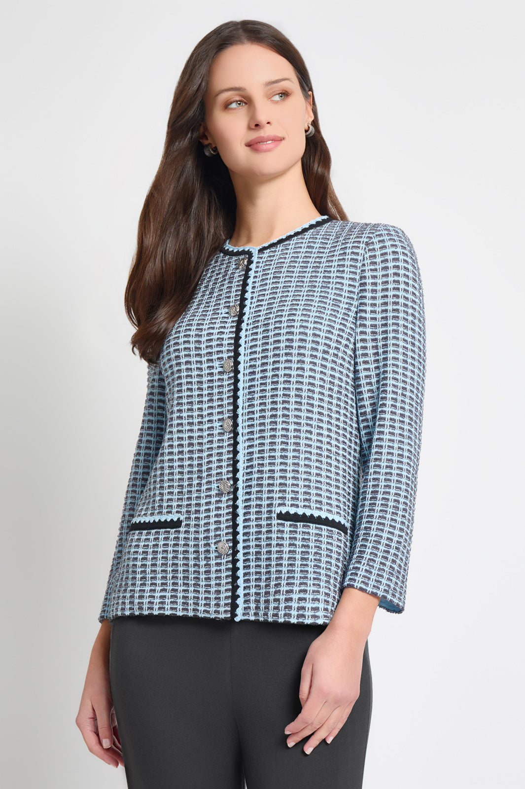 Heritage Fit Tweed Knit Jacket with Crochet Trim | Ming Wang