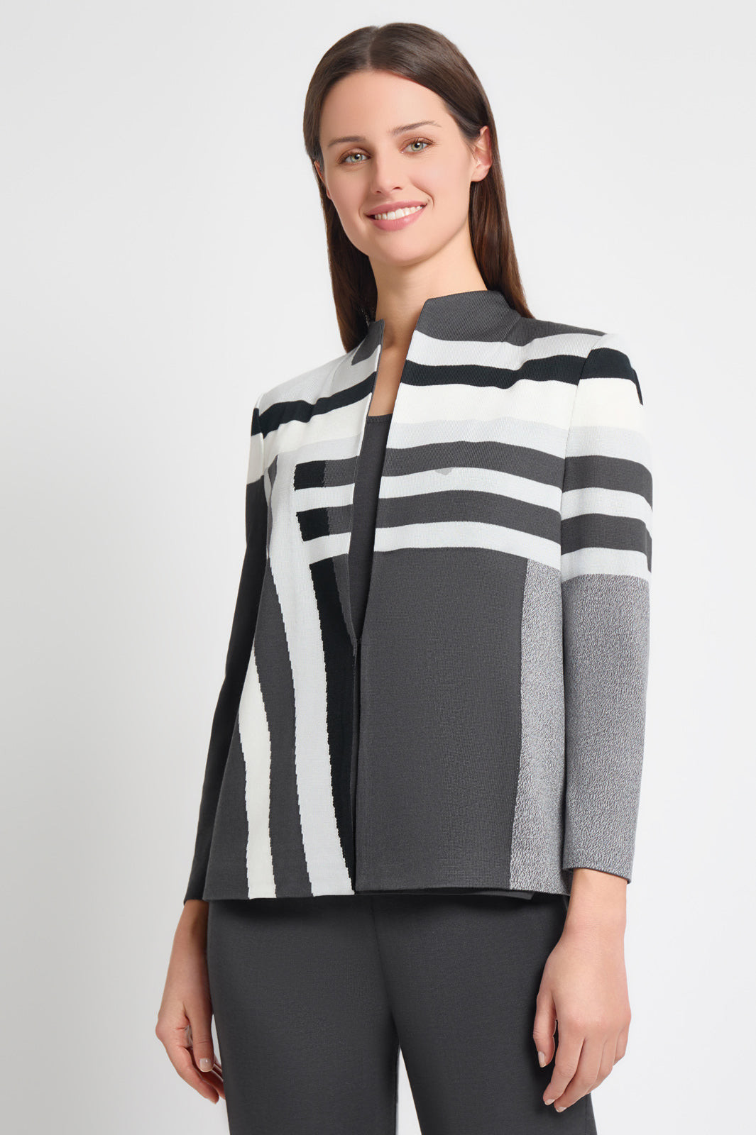 Heritage Fit Intarsia Colorblock Knit Jacket | Ming Wang