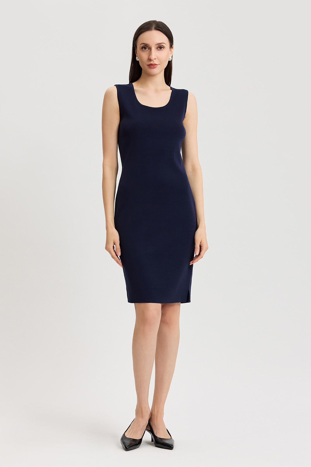 Sleeveless Sheath Knit Dress, Indigo