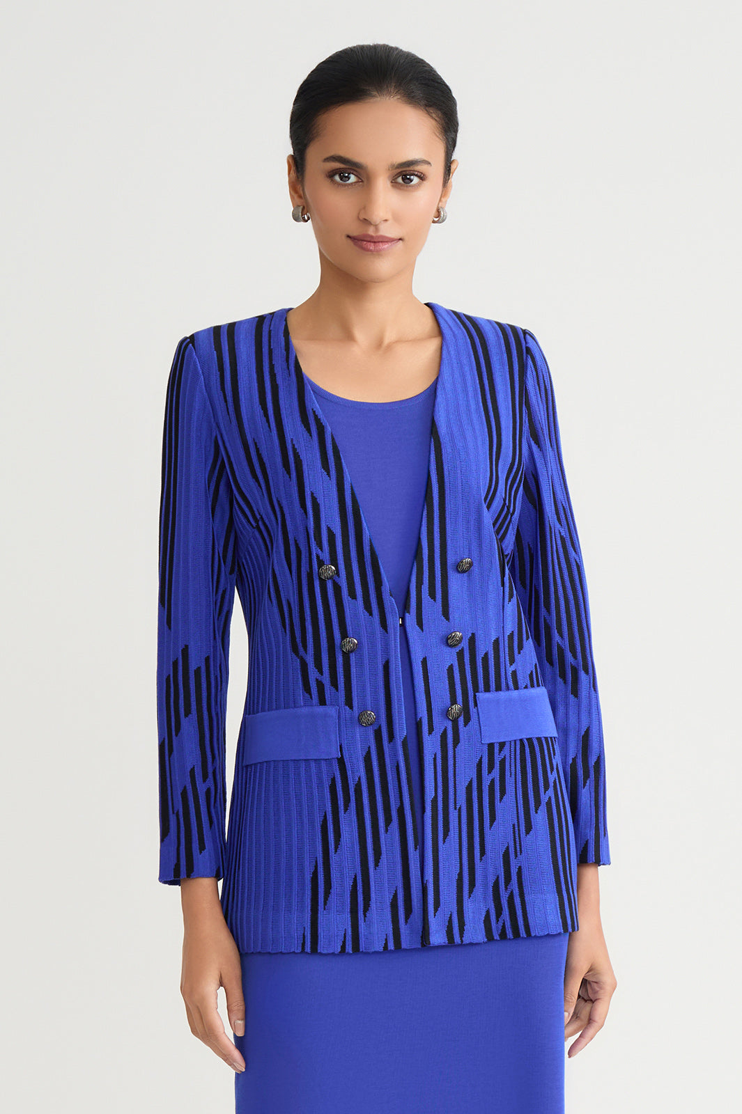 Tailored Lightweight Dual-Toned Burnout Knit Jacket | Ming Wang