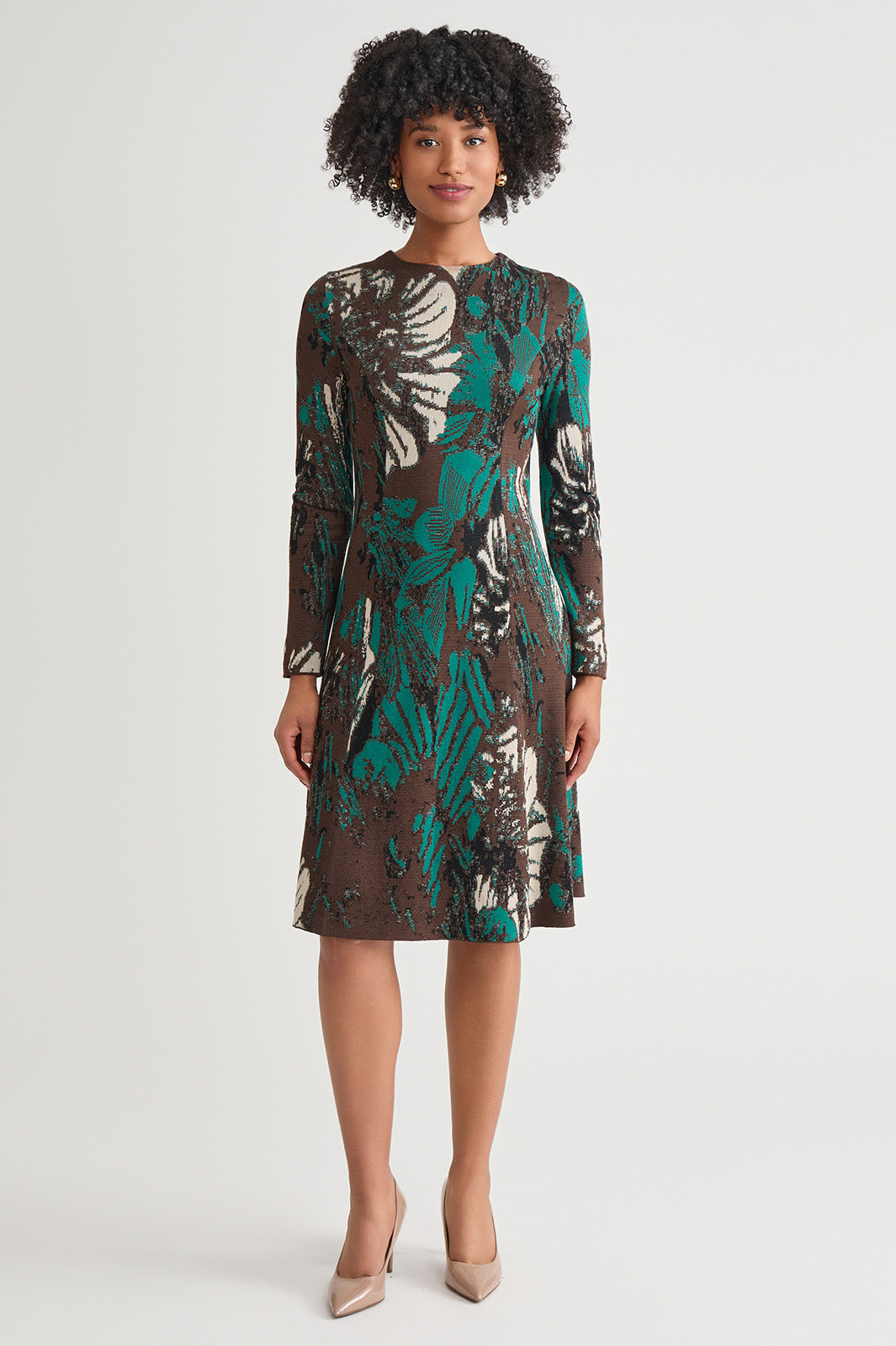A-Line Floral Jacquard Soft Knit Midi Dress A-Line Floral Jacquard Soft Knit Midi Dress