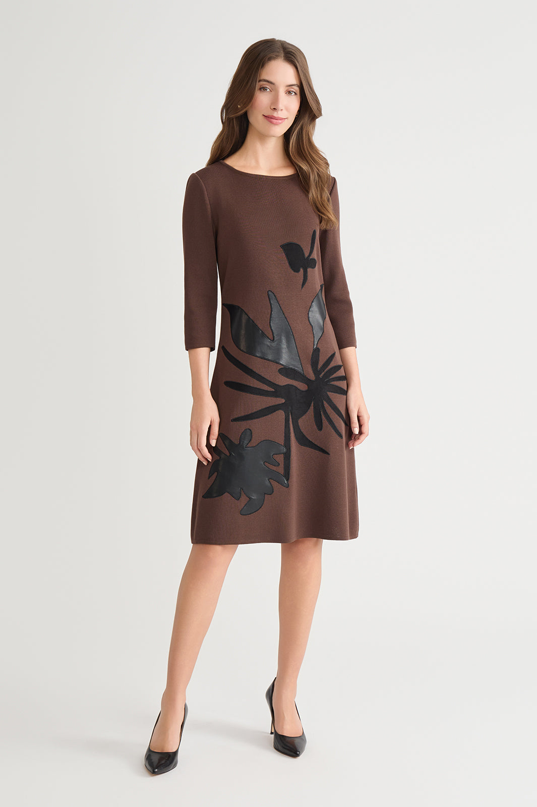knee length dresses for ladies Plus Size A-Line Botanical Applique Knit Dress