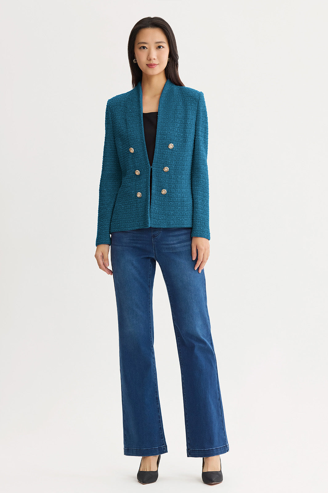 Tonal Eyelash Tweed Knit Jacket | Ming Wang