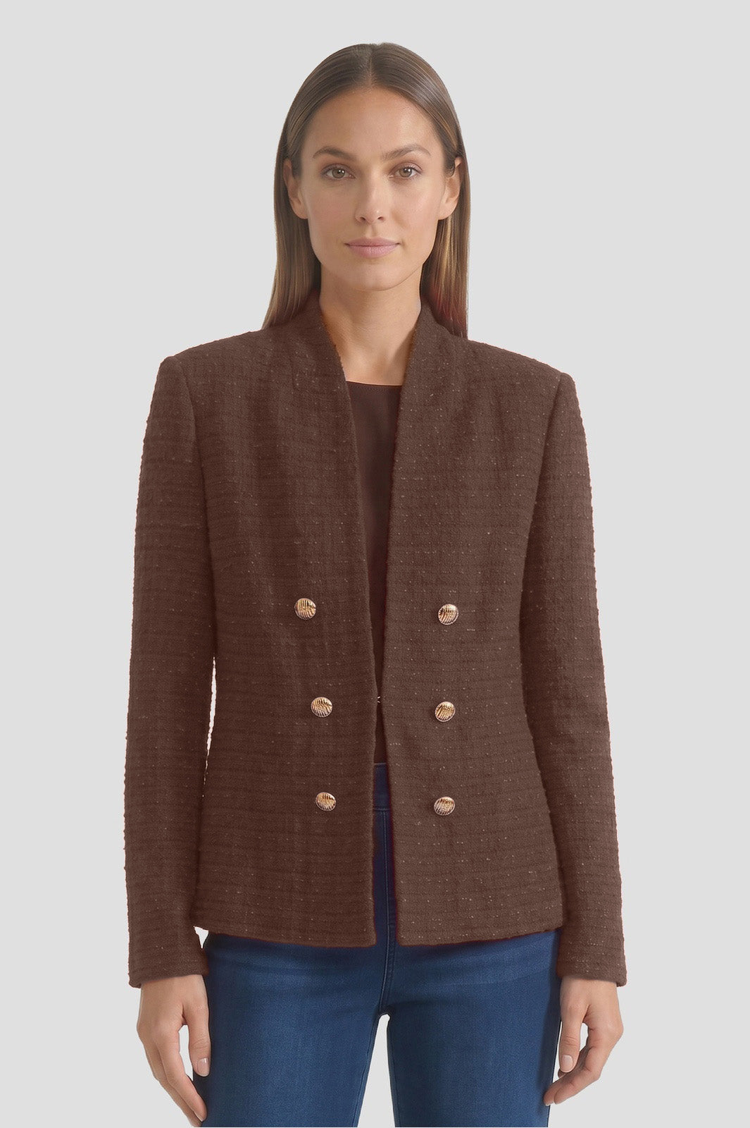 Tonal Eyelash Tweed Knit Jacket | Ming Wang