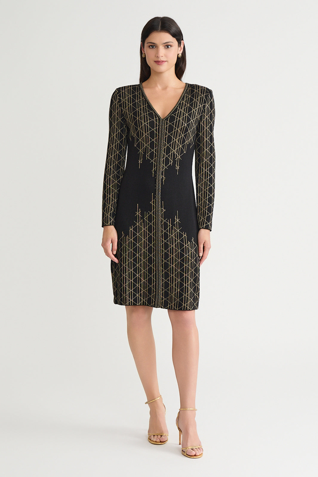 Petite Art Deco Lurex Soft Knit Sheath Dress