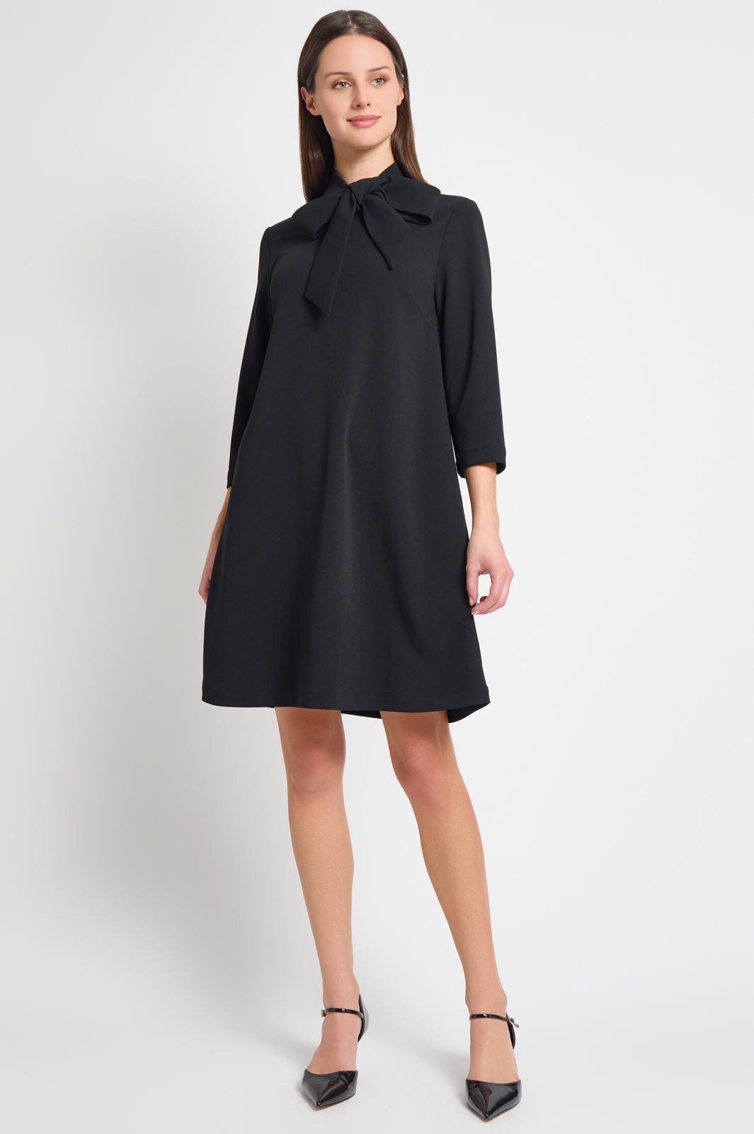 Stretch Deco Crepe Tie-Neck Tent Dress