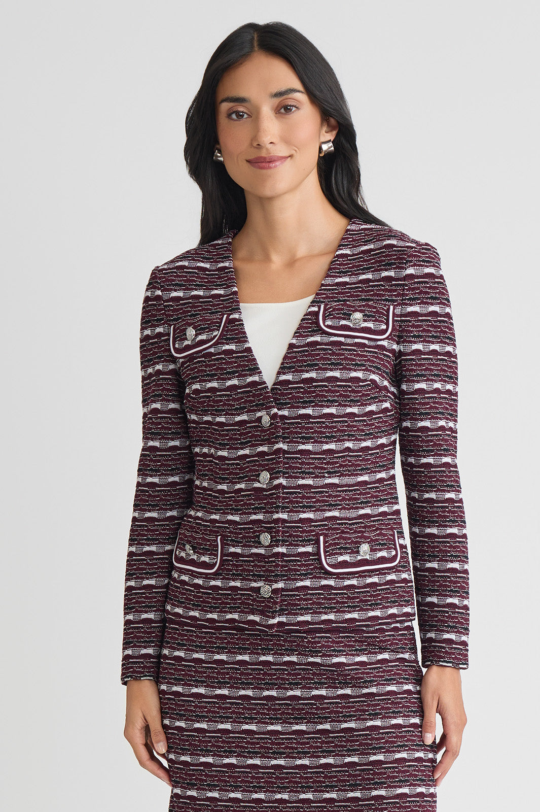 Tailored Multi-Stitch Jacquard Knit Jacket | Ming Wang
