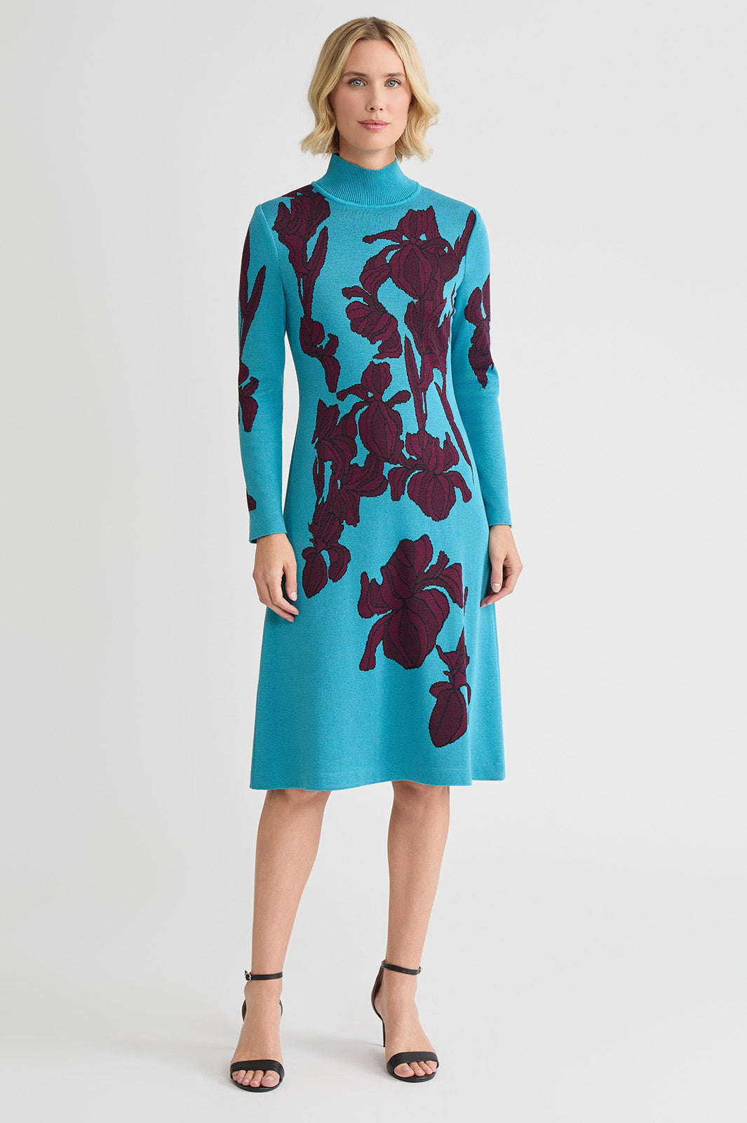 A-Line Floral Jacquard Soft Knit Midi Dress A-Line Floral Jacquard Soft Knit Midi Dress