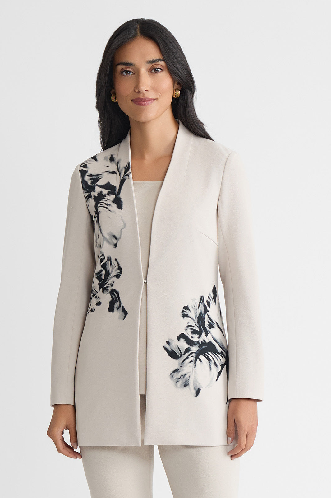 Heritage Floral Printed Stretch Deco Crepe Jacket | Ming Wang