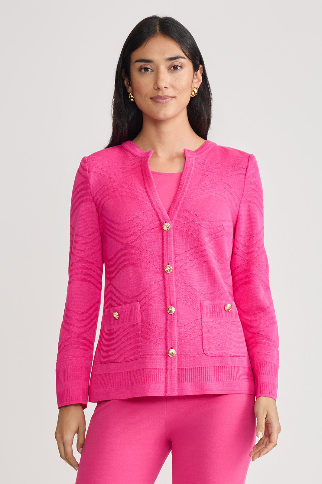 Heritage Tonal Textured Wave Knit Jacket | Ming Wang