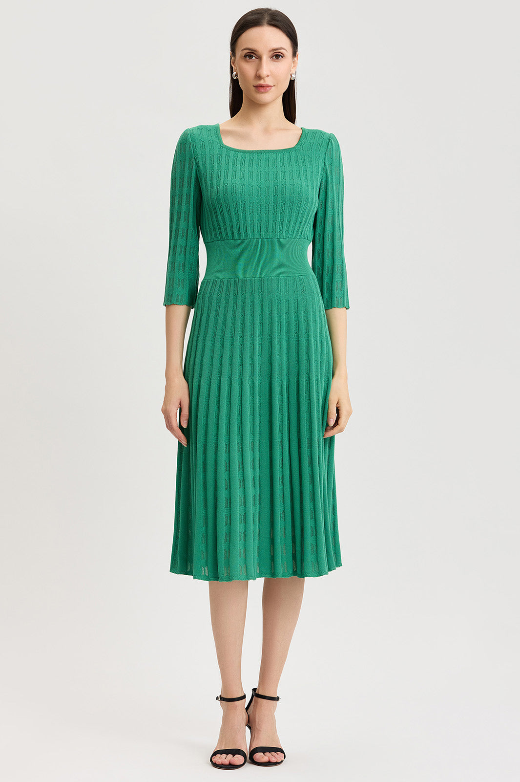 slim fit dress slacks Ica Ica Dress Knit Dress A-Line Dress Flare Dress Midi Length High Neck Fit & Flare A-Line Flare Midi Long Long Length Rib Knit High Waist Women's main image 1