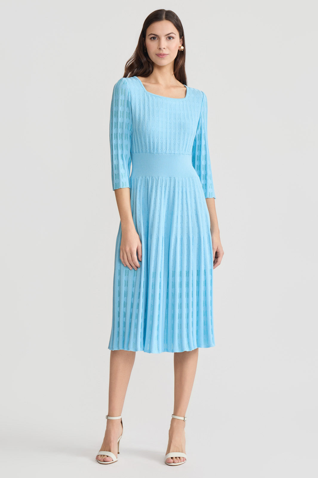 Linear Pointelle Tonal Knit Fit-N-Flare Midi Dress