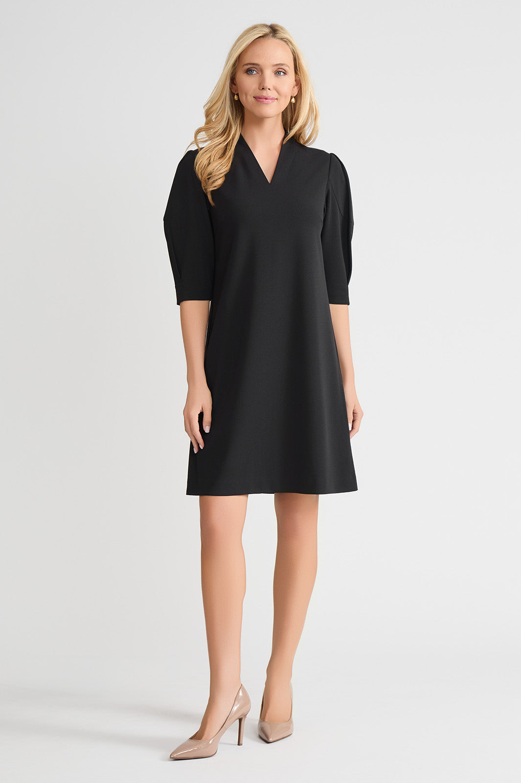 A-Line Stretch Deco Crepe Knee Length Dress, Black A-Line Stretch Deco Crepe Knee Length Dress, Black