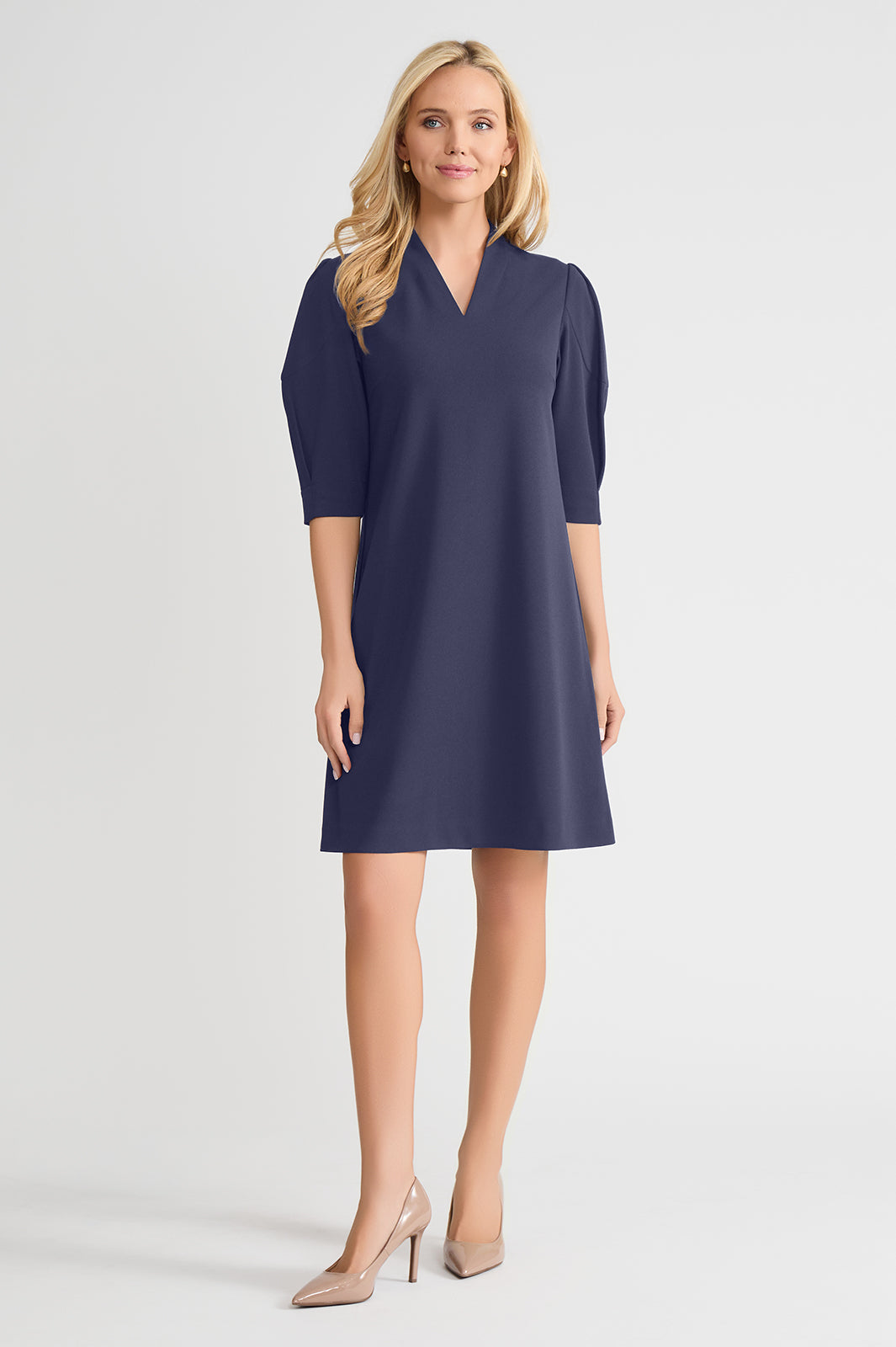 A-Line Stretch Deco Crepe Knee Length Dress, Indigo A-Line Stretch Deco Crepe Knee Length Dress, Indigo