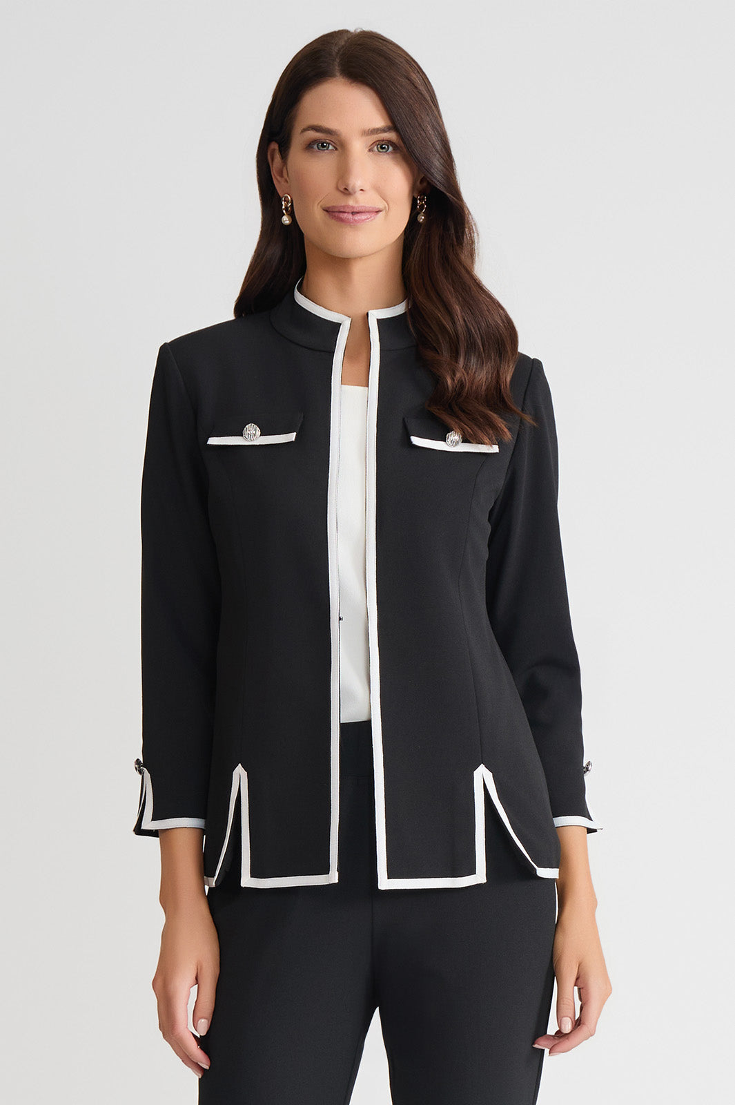 Tailored Stretch Deco Crepe Contrast Trim Jacket