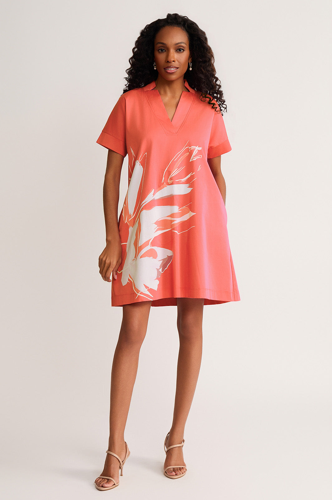 Relaxed A-Line Floral Printed Stretch Cotton Dress Relaxed A-Line Floral Printed Stretch Cotton Dress