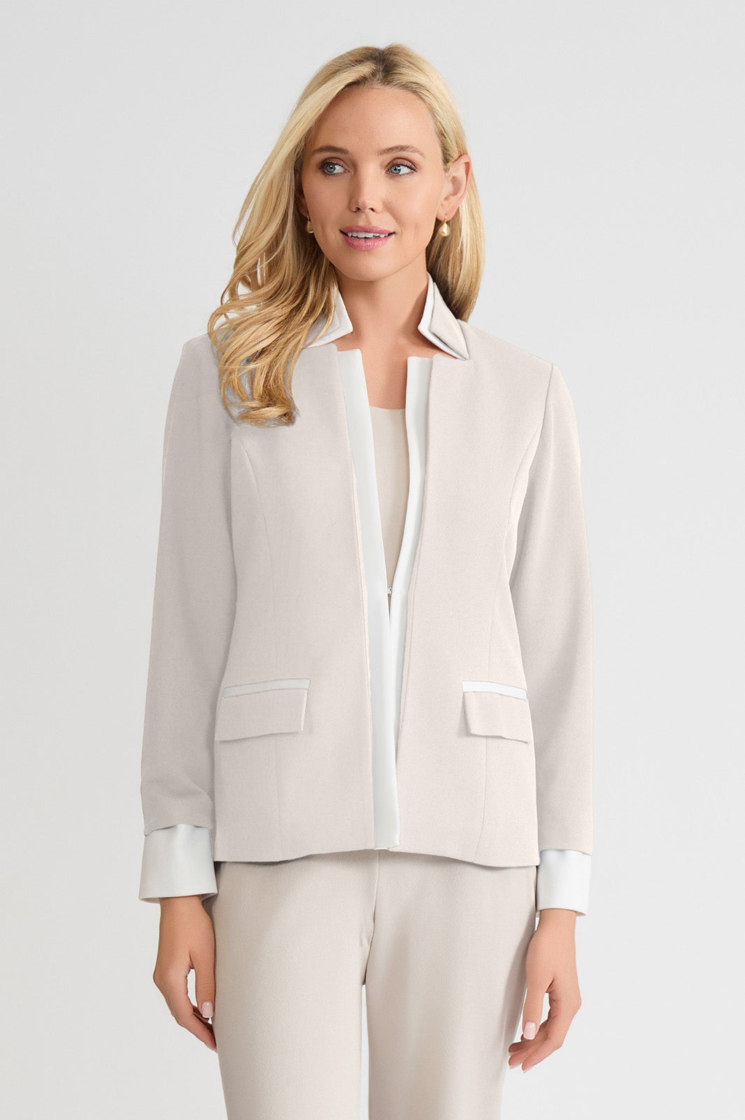 Plus Size Two-Toned Stretch Deco Crepe Blazer, Limestone