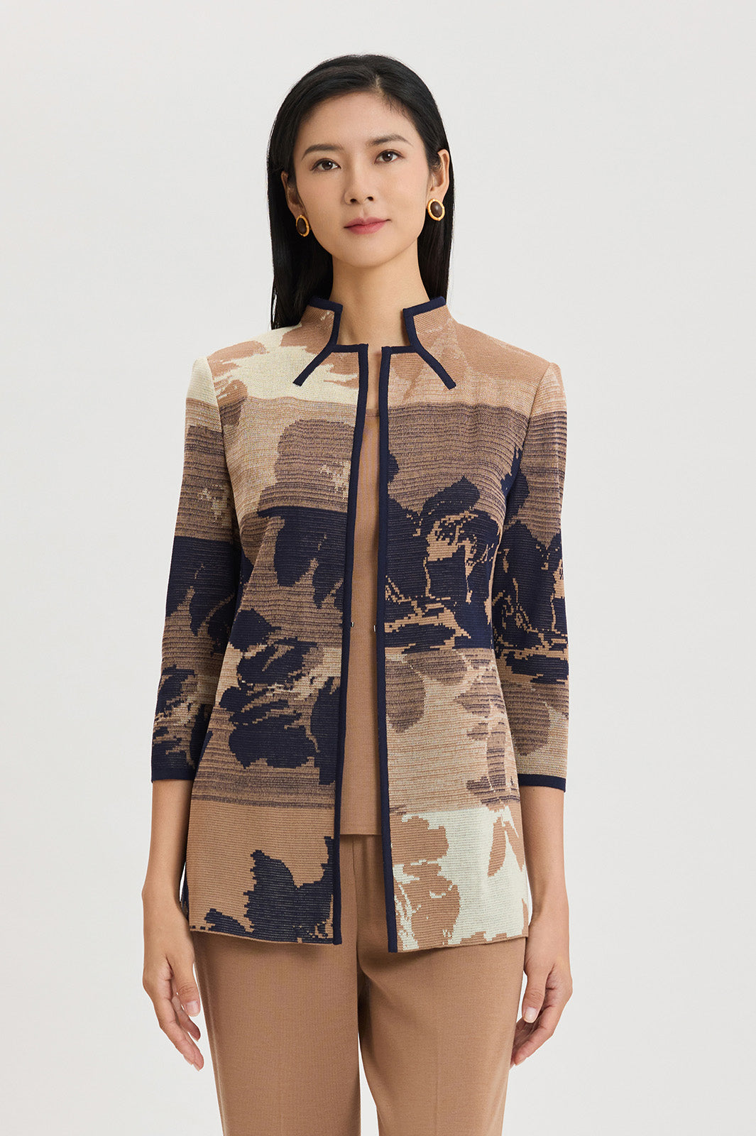 Floral Jacquard Ombre Knit Jacket | Ming Wang