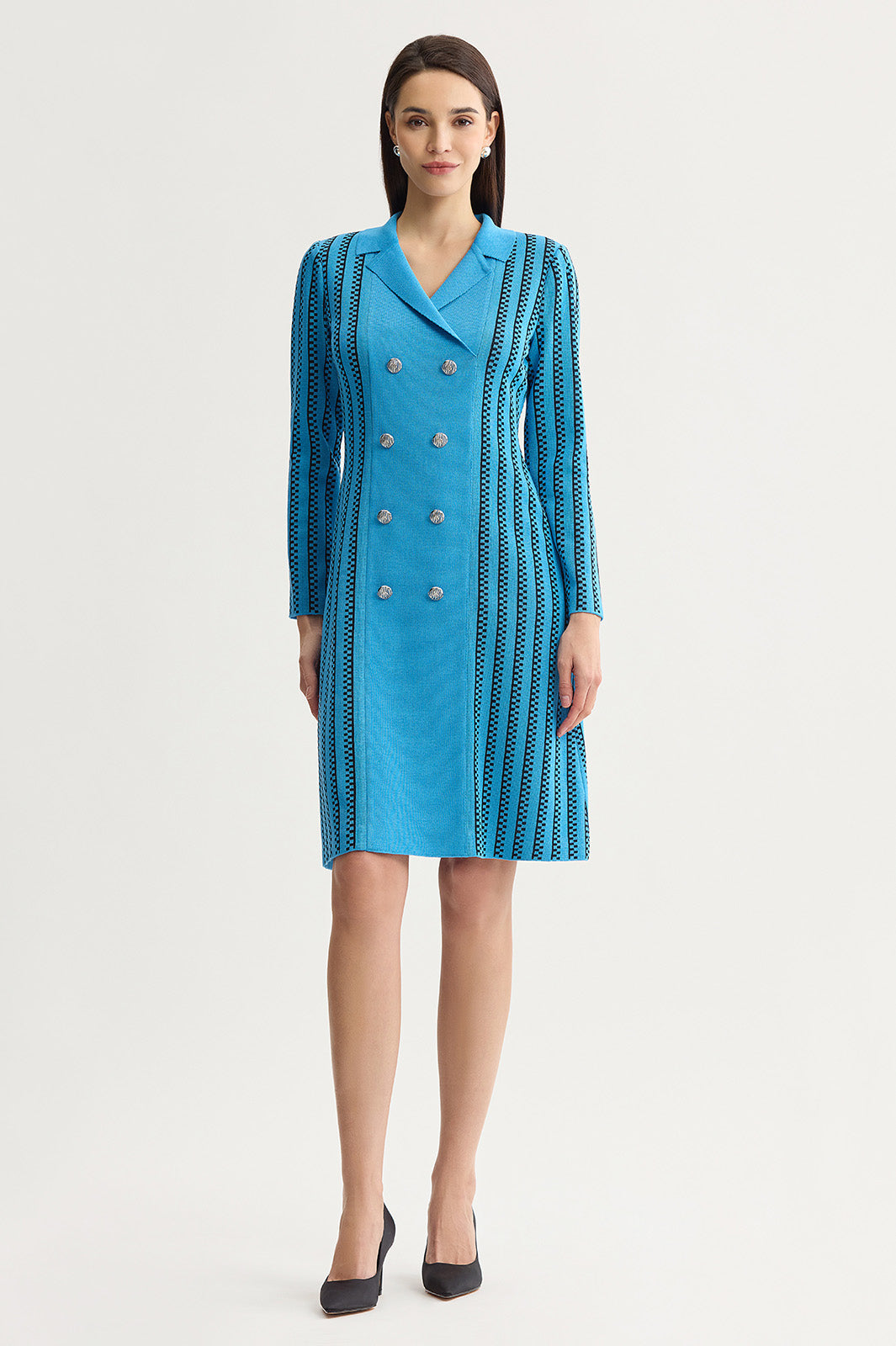 A-Line Faux Double Breasted Knit Dress