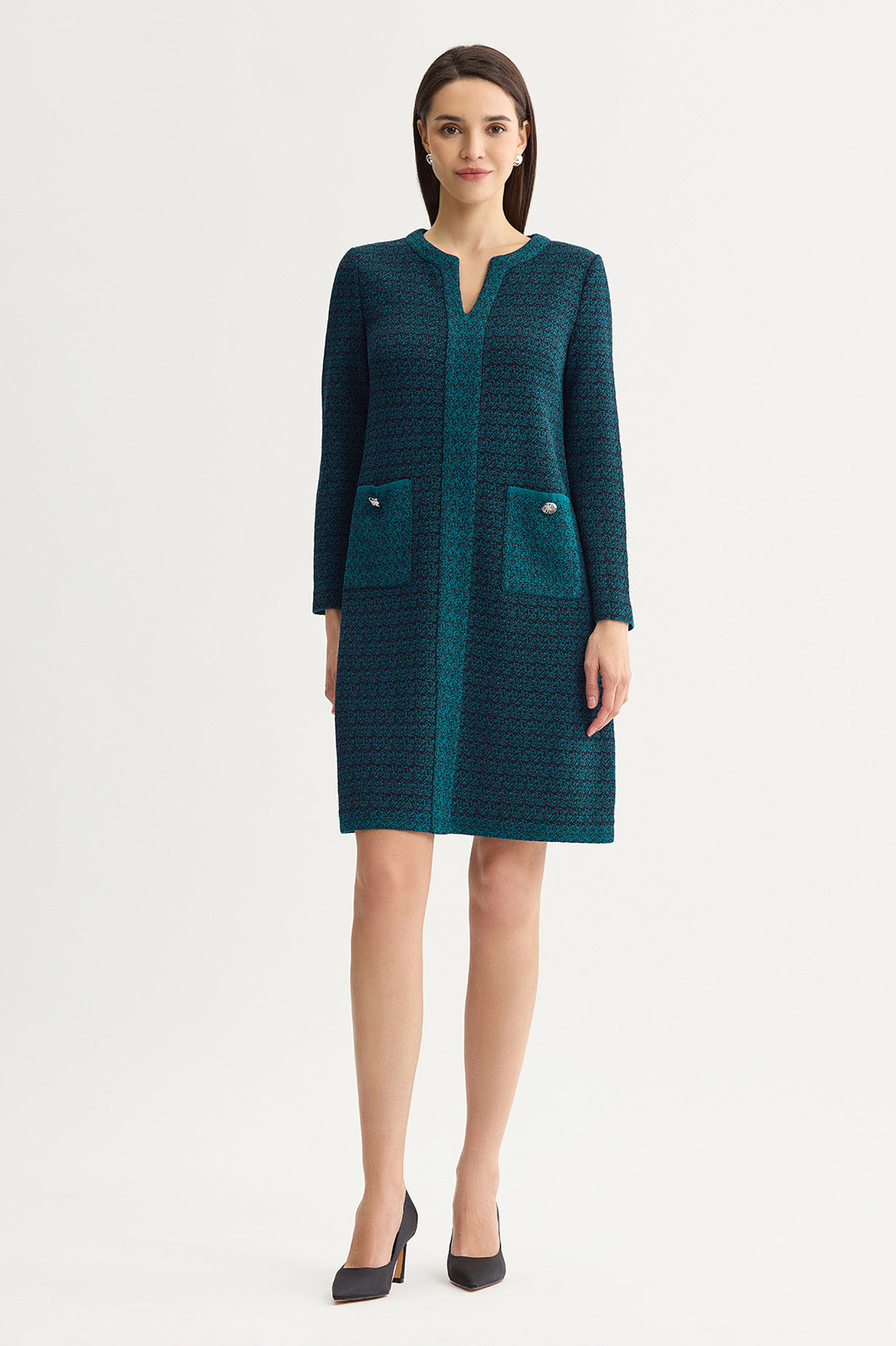 Plus Size Split V-Neck Jacquard Knit Dress