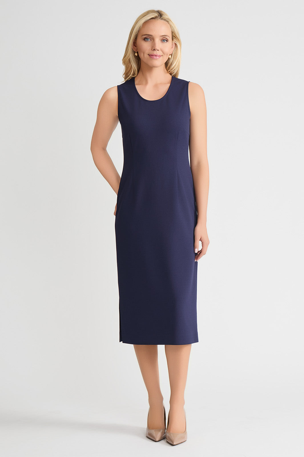 Plus Size Stretch Deco Crepe Sheath Midi Dress, Indigo Plus Size Stretch Deco Crepe Sheath Midi Dress, Indigo