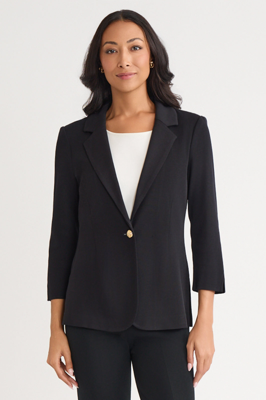 Ming Wang One-Button Knit Blazer in Black