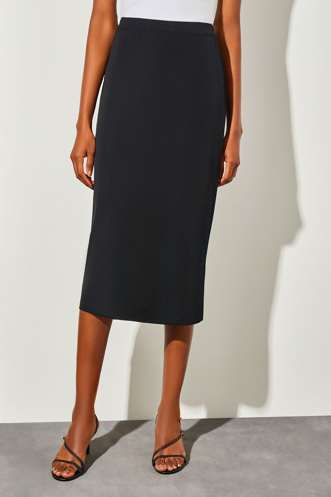 Straight Knit Midi Skirt, Black Ming Wang