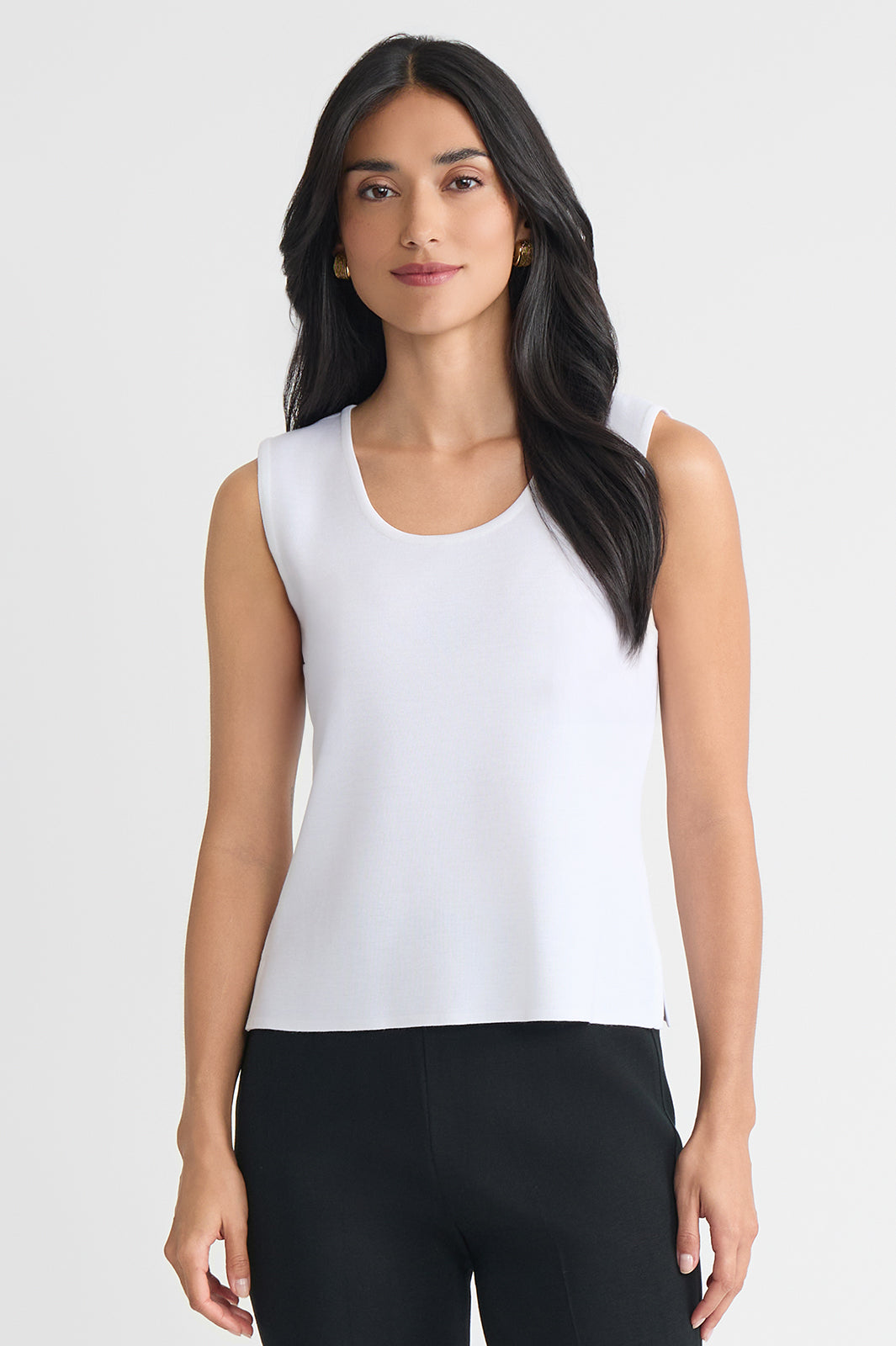 身长175～182cm    体重 85～110KG Plus Size Scoop Neck Knit Tank, White | Ming Wang