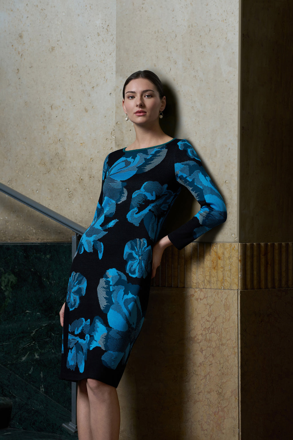 Floral Jacquard Soft Knit Midi Dress | Ming Wang