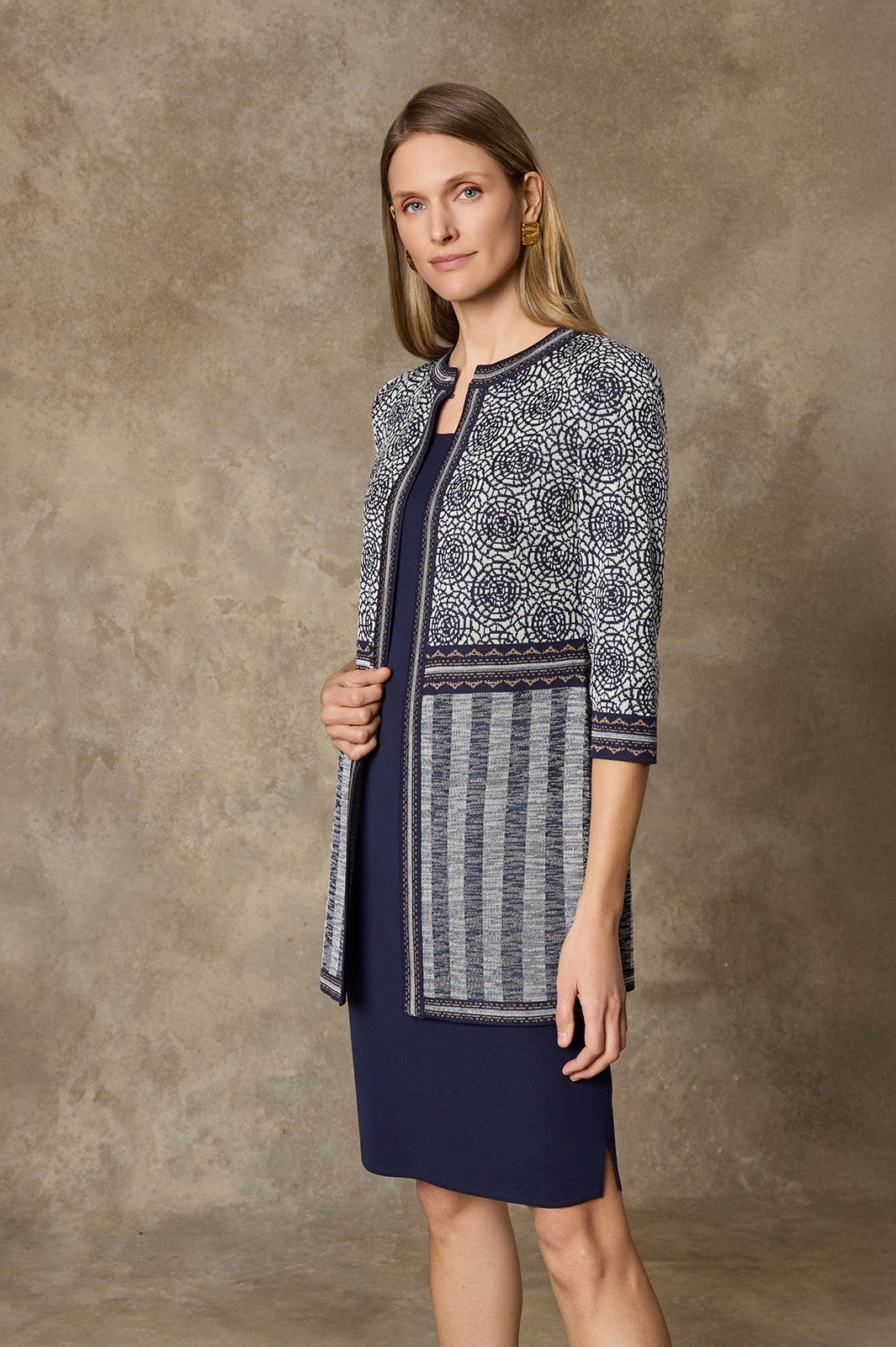 Heritage Multi-Pattern Jacquard Knit Jacket | Ming Wang