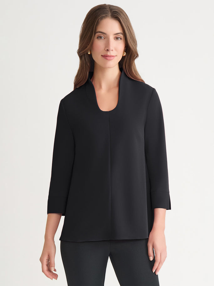 Ming Wang Black Sheer Tunic Blouse, Geo Texture, Size Large