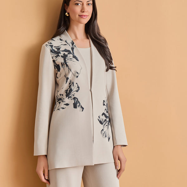 Heritage Floral Printed Stretch Deco Crepe Jacket | Ming Wang
