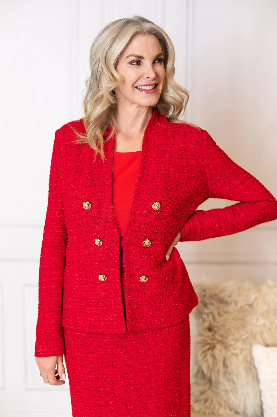 Tailored Tonal Eyelash Tweed Knit Jacket | Ming Wang