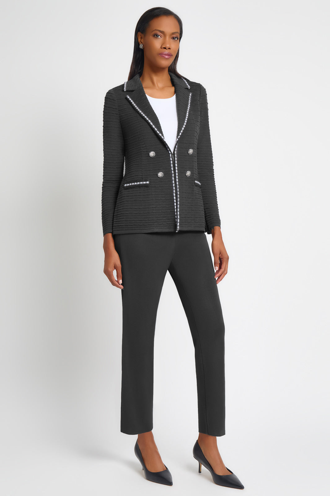 Tailored Fit Contrast Trim Textured Knit Jacket | Ming Wang