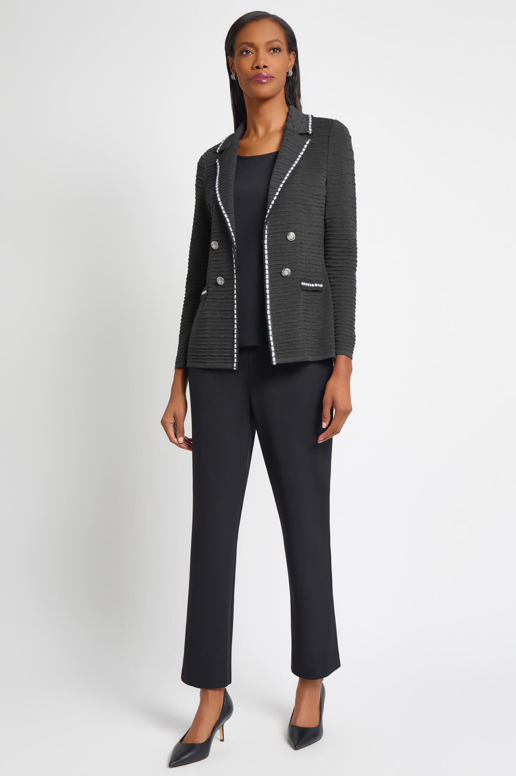 Tailored Fit Contrast Trim Textured Knit Jacket | Ming Wang