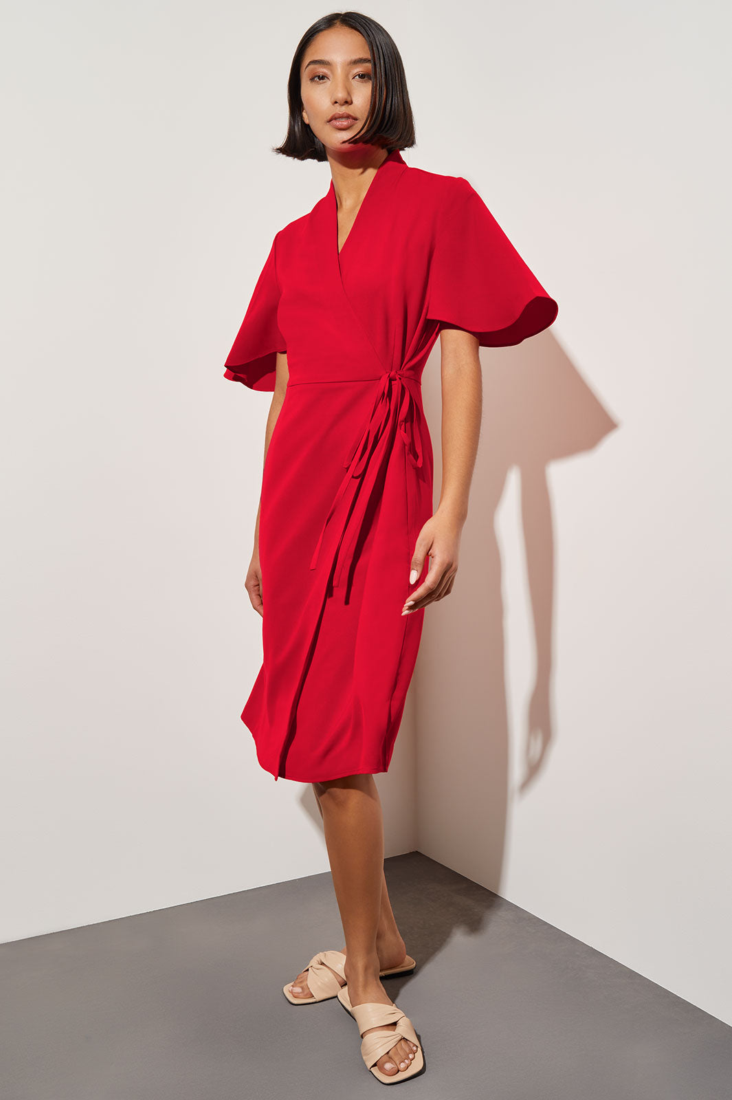 Plus Size Butterfly Sleeve Crepe de Chine Wrap Dress | Ming Wang