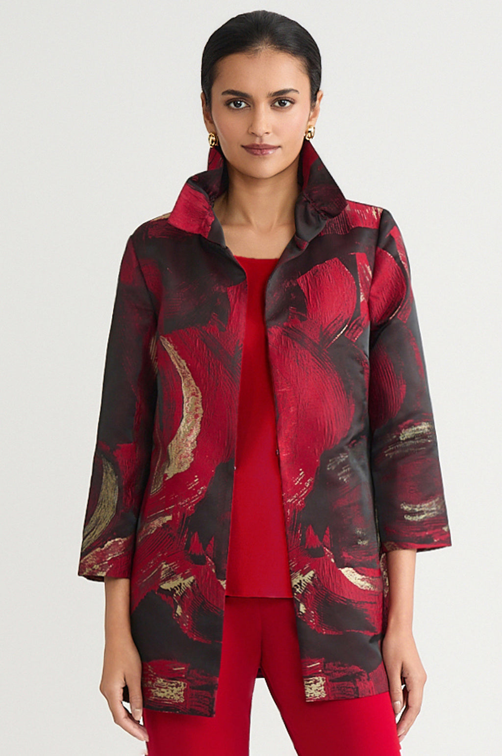 Plus Size Heritage Brushstroke Woven Jacquard Jacket | Ming Wang
