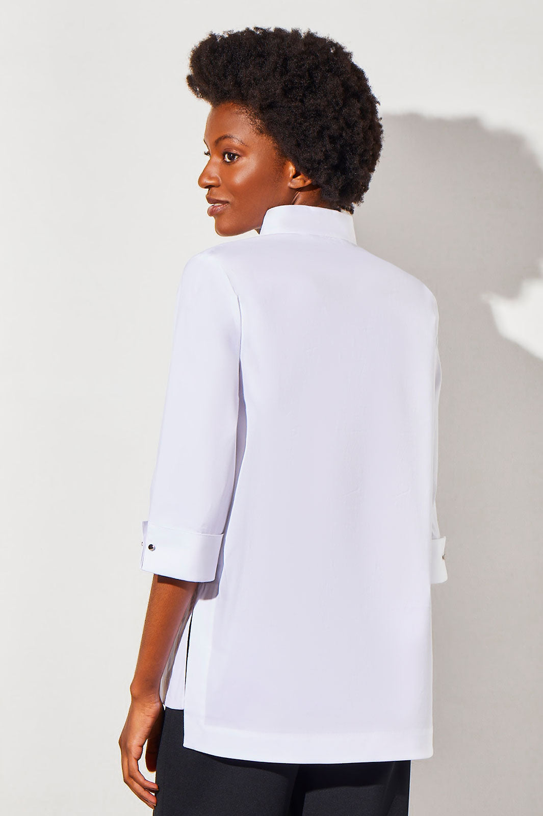 Plus Size Cuff Sleeve High-Low Cotton Blouse Ming Wang