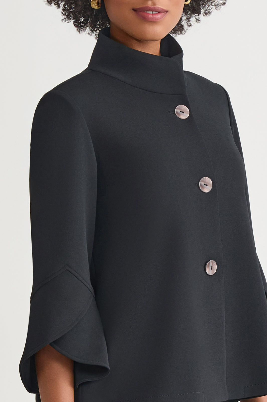 ジャケット・アウター wide collar coat dress Ming Wang Deco Crepe Woven Stand Collar 3/4 Sleeve Button